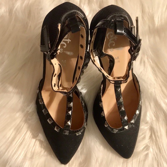 etcetera! BLK SPARKLY HEELS W/ STRAPS 7/8 - Picture 8 of 8